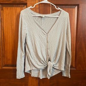 Good Luck Gem Tie-Front Button-Up Henley